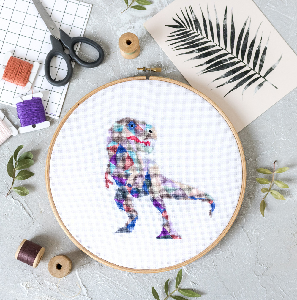 Geometric T Rex Cross Stitch Pattern Inspire Uplift - T Rex Cross Stitch Pattern