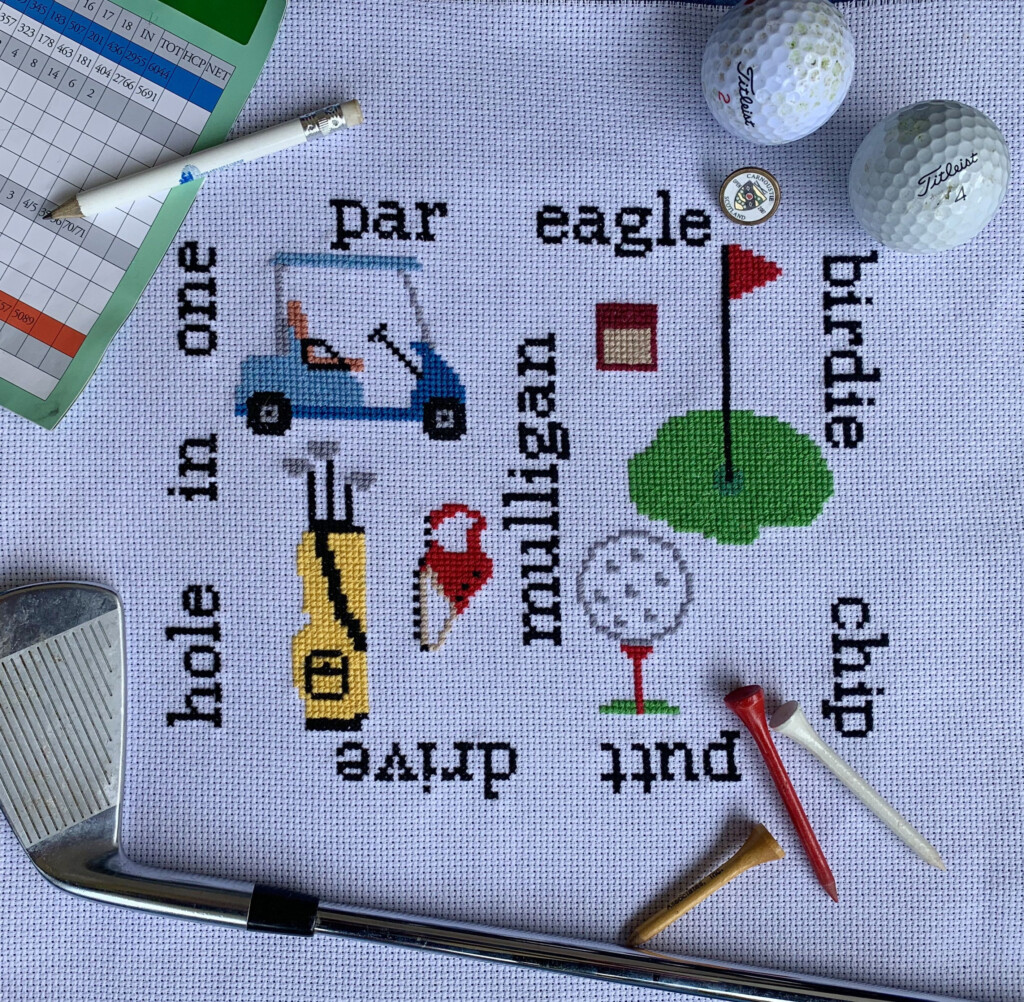 Golf Day Sampler Cross Stitch Pattern Needlepoint Embroidery Father s  - Golf Themed Cross Stitch Patterns