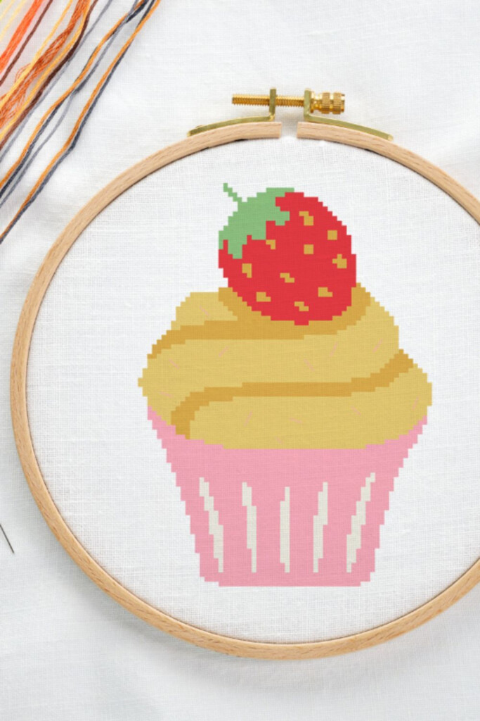 Grab Your Free Copy Of This Cross Stitch Strawberry Cupcake Pattern  - Free Printable Cupcake Cross Stitch Patterns