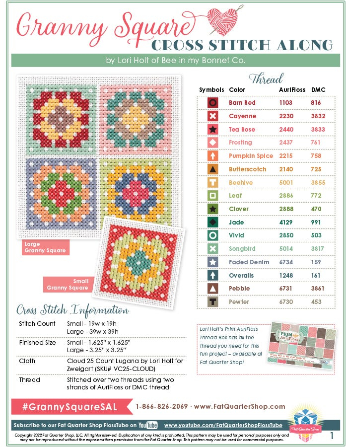 Granny Square Cross Stitch Pattern Free PDF By Lori Holt Of Bee In My  - Lori Holt Cross Stitch Free Patterns