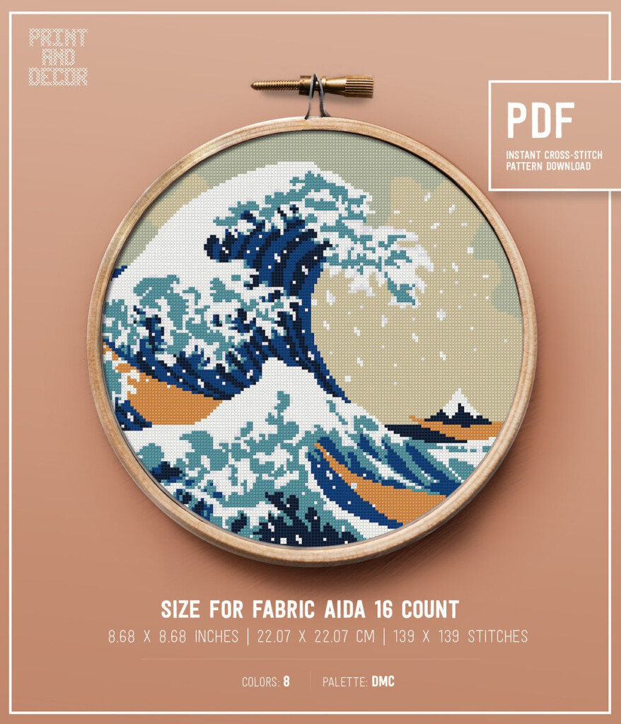 Great Wave Cross Stitch Pattern Modern Cross Stitch Design The Great  - The Great Wave Cross Stitch Pattern Free
