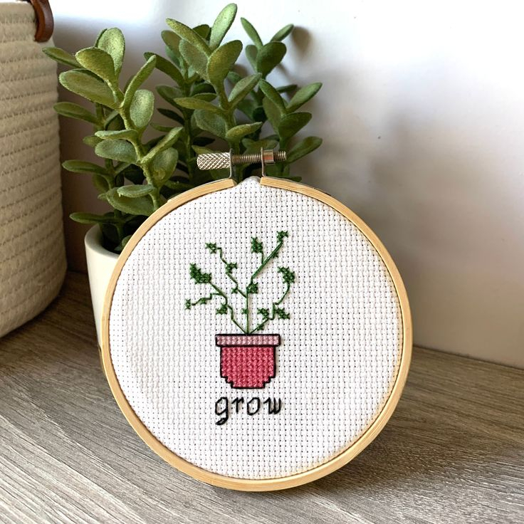 GROW Plant In Pink Two Toned Pot 3 Inch Cross Stitch Pattern Etsy  - 3 Inch Cross Stitch Patterns Free