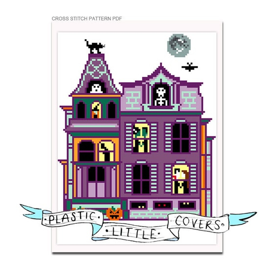 Halloween Cross Stitch Pattern Haunted House - Free Haunted House Cross Stitch Pattern