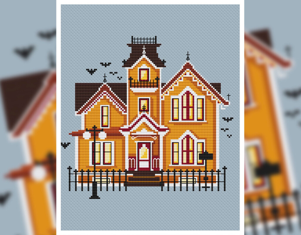 Halloween Cross Stitch Pattern Pdf Haunted House Cross Etsy - Free Haunted House Cross Stitch Pattern