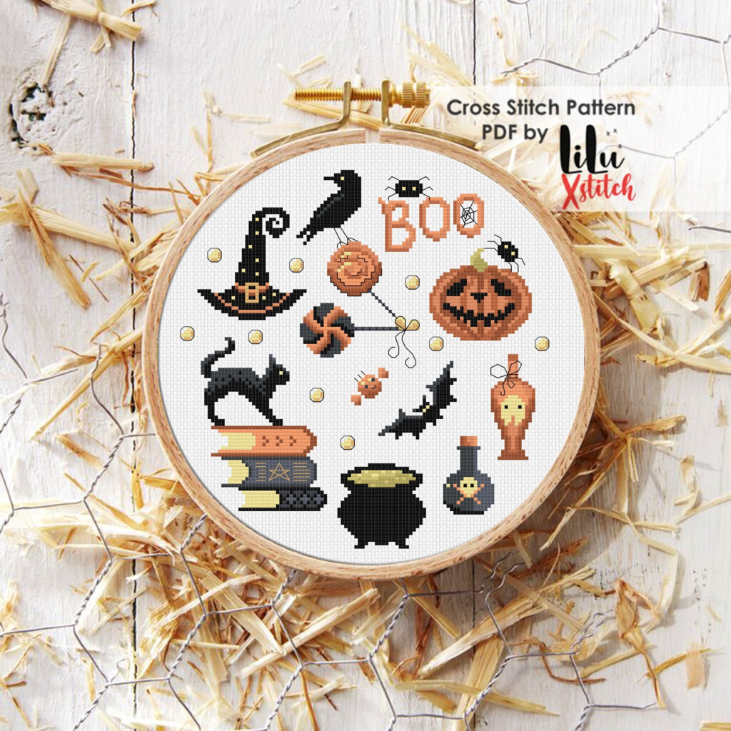Halloween Cross Stitch Pattern Vintage Horror Themed Etsy - Glow In The Dark Halloween Cross Stitch Patterns