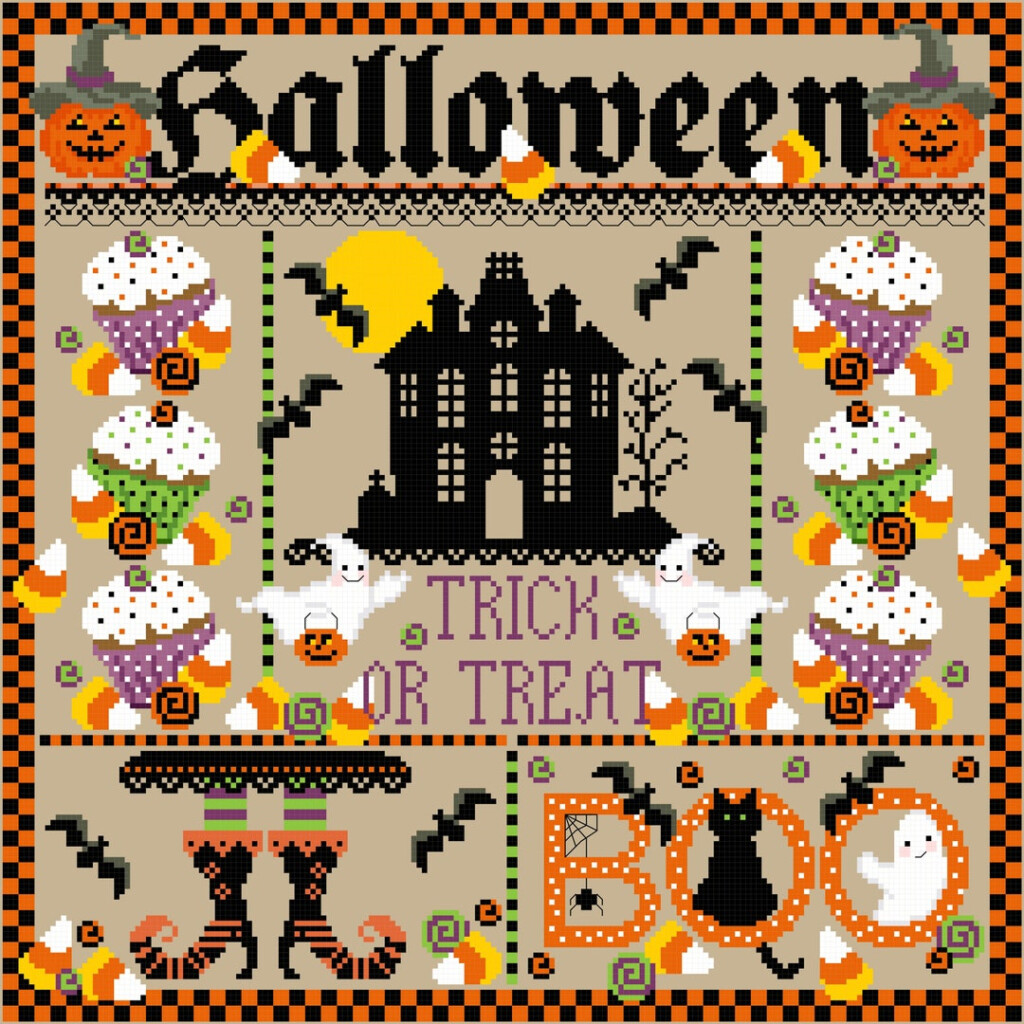 Halloween Sampler Cross Stitch E chart Etsy - Glow In The Dark Halloween Cross Stitch Patterns