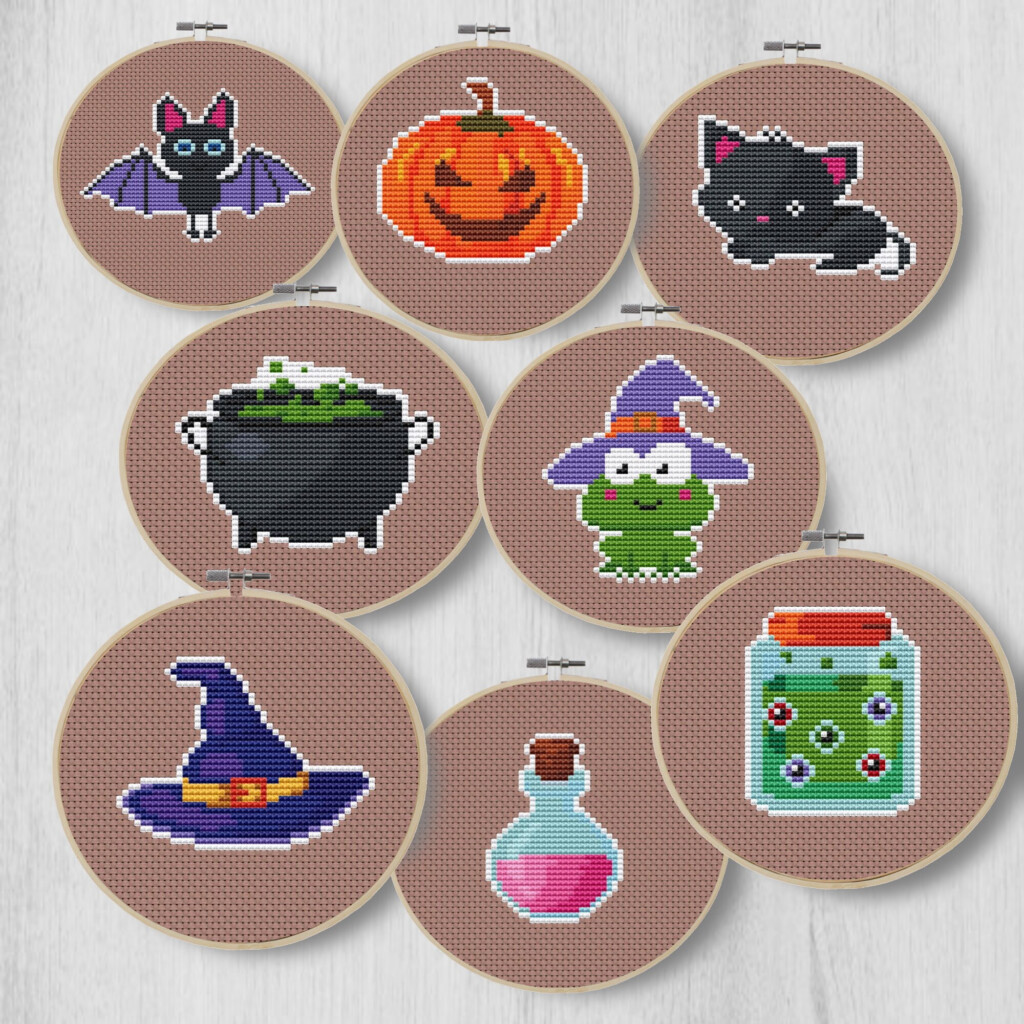 Halloween Set Cross Stitch Pattern Mini Designs Approx 2 5 X 2 5 40 X  - Mini Halloween Cross Stitch Patterns