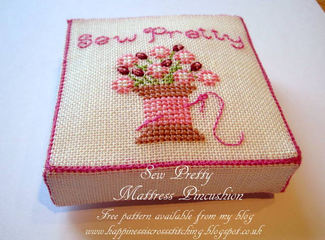 Happiness Is Cross Stitching Sew Pretty Mattress Pincushion And  - Free Cross Stitch Pincushion Patterns
