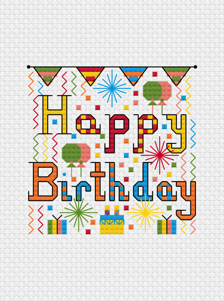 Happy Birthday Cross Stitch Digital Pattern PDF Digital Chart PDF  - Cross Stitch Happy Birthday Pattern