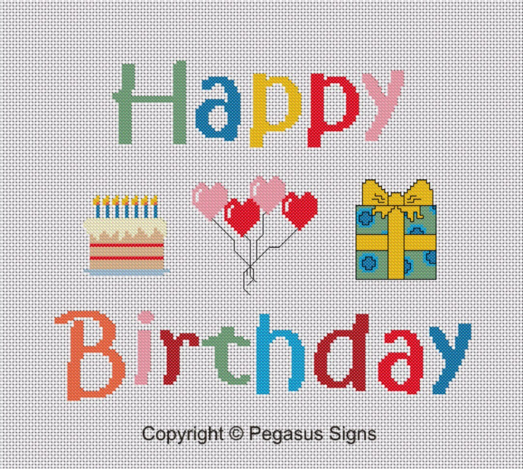 Happy Birthday Cross Stitch Pattern Only PDF JPEG Files Colourful Cake  - Cross Stitch Happy Birthday Pattern