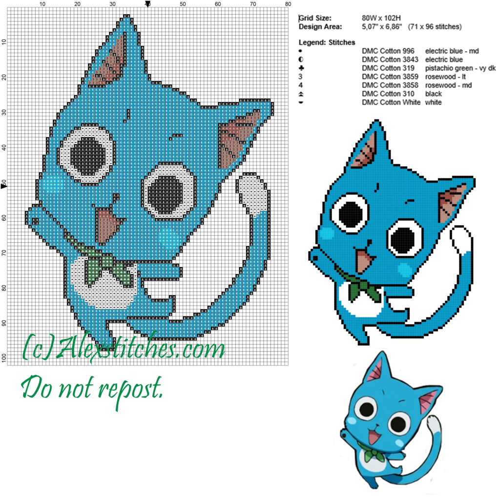 Happy Fairy Tail Cross Stitch Pattern 80x102 7 Colors Free Cross  - Fairy Tail Cross Stitch Pattern