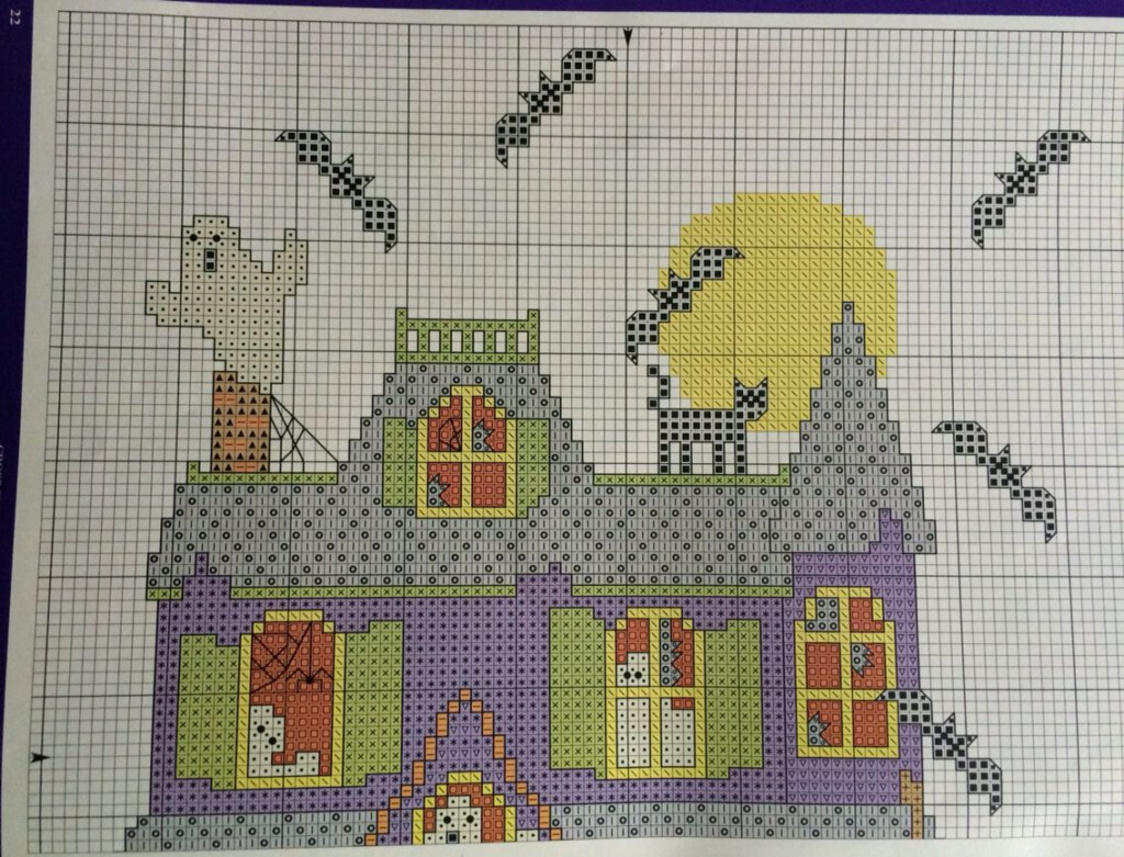 Haunted House Cross Stitch 2 3 Halloween Haunted Houses Cross Stitch  - Free Haunted House Cross Stitch Pattern