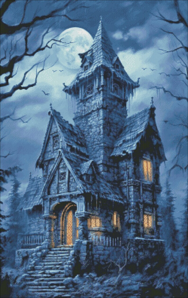 Haunted House Cross Stitch Pattern Halloween house Instant Download  - Free Haunted House Cross Stitch Pattern