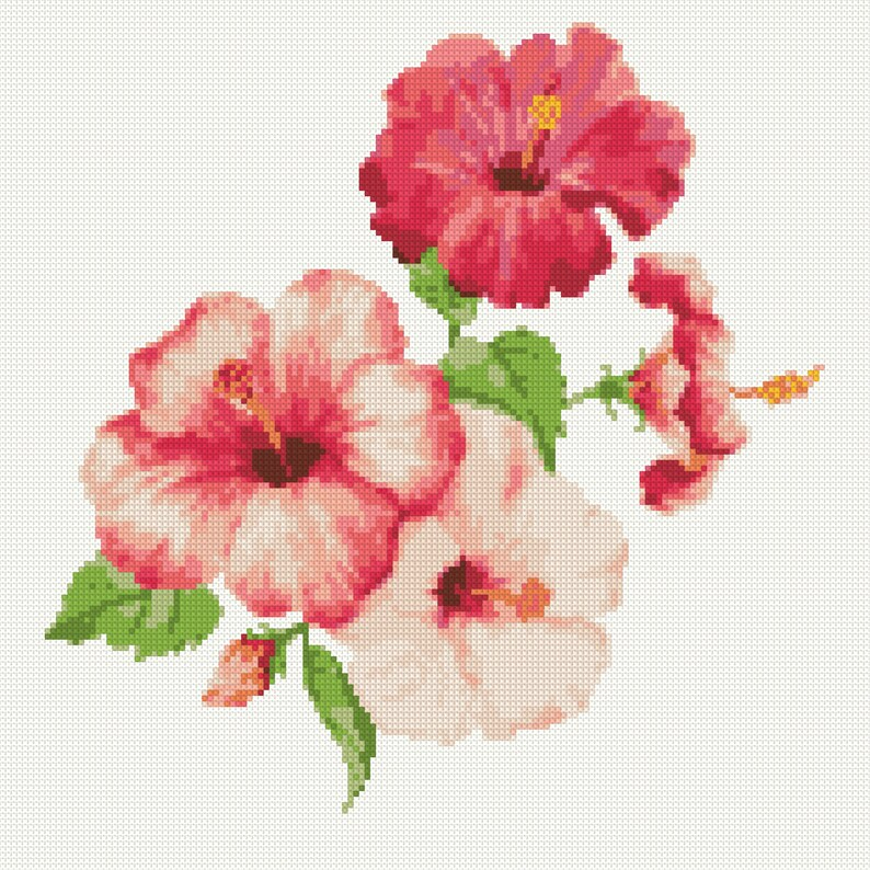 Hibiscus Flowers Cross Stitch Pattern PDF Watercolor Flowers Etsy - Hibiscus Flower Cross Stitch Pattern