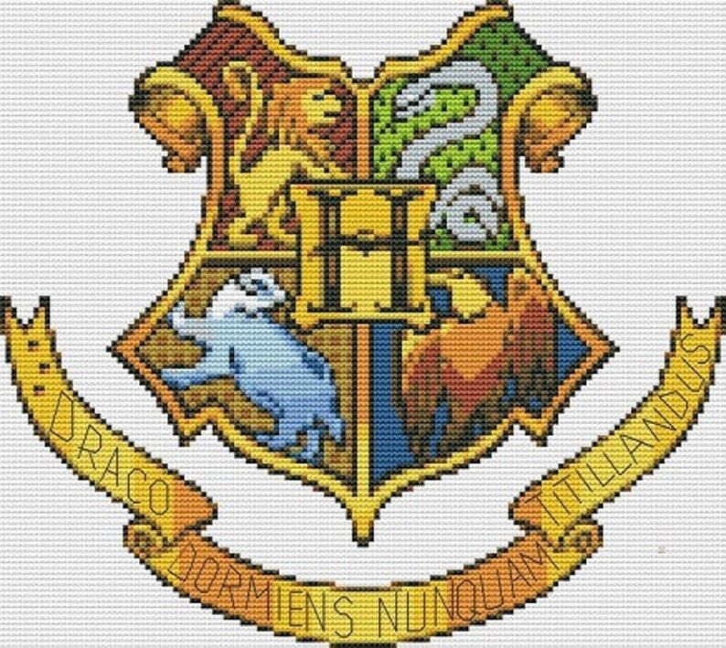 Hogwarts Crest Cross Stitch Pattern Harry Hogwarts School Etsy Harry  - Harry Potter Hogwarts Crest Cross Stitch Pattern