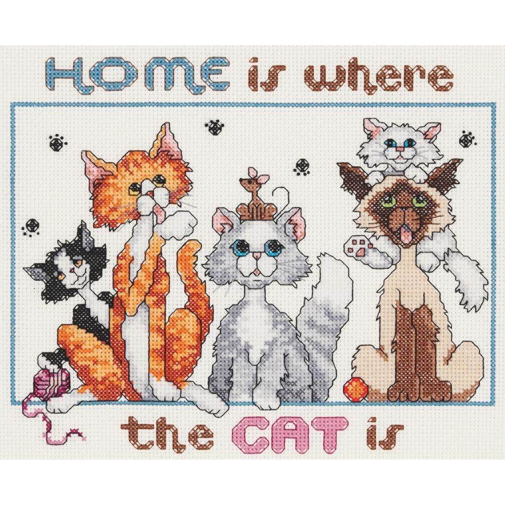 Home Is Where The Cat Is Counted Cross Stitch Kit 10 X8 14 Count Cat  - Free Cat Cross Stitch Patterns