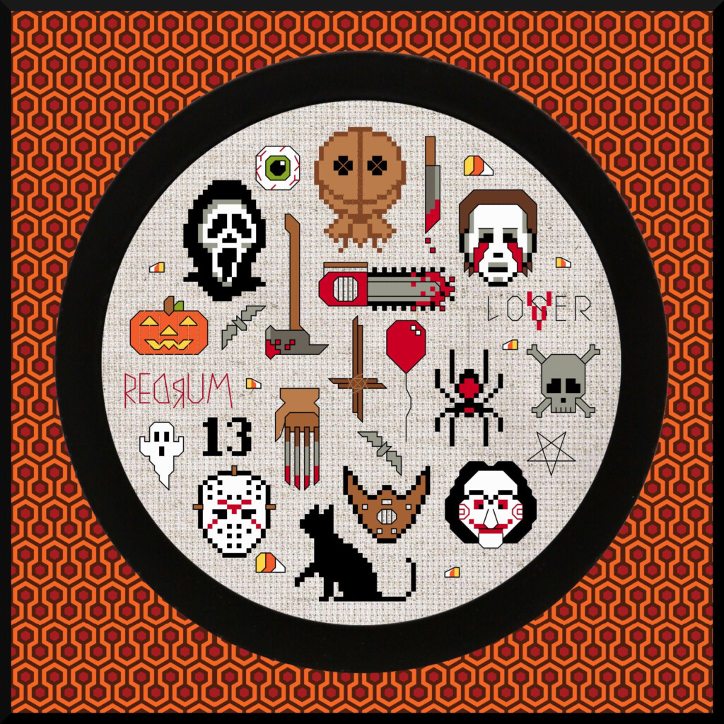 Horror Movie Scary Halloween Spooky Collage Cross Stitch Etsy  - Horror Cross Stitch Patterns Free