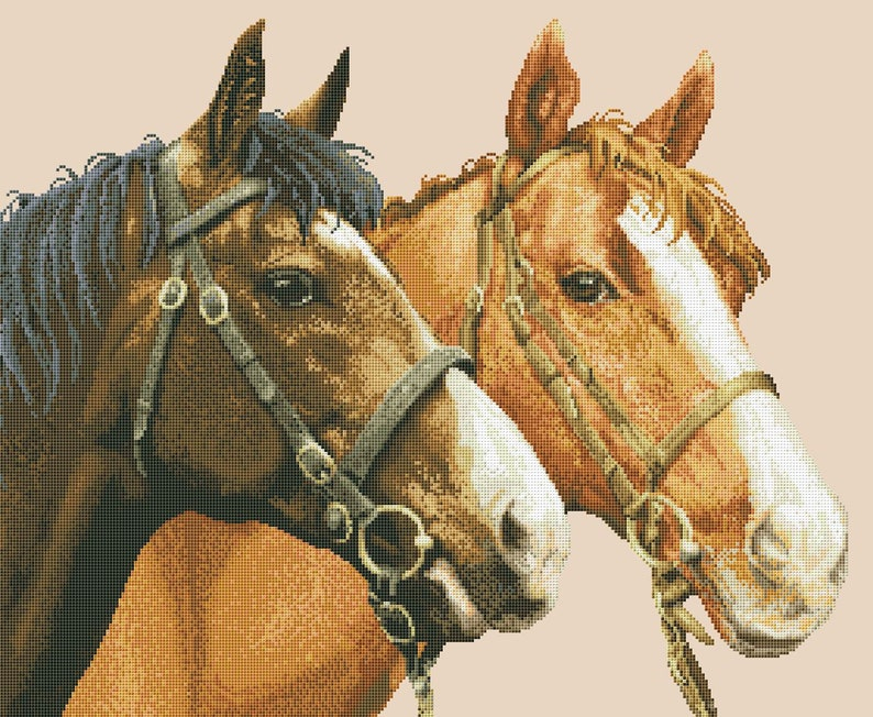 Horses Counted Cross Stitch Pattern Animals Pattern Hand Xstitch  - Horse Counted Cross Stitch Patterns