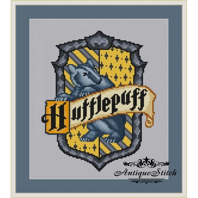 Hufflepuff Crest Cross Stitch Pattern PDF Hogwarts House Mod Inspire  - Hufflepuff Crest Cross Stitch Pattern