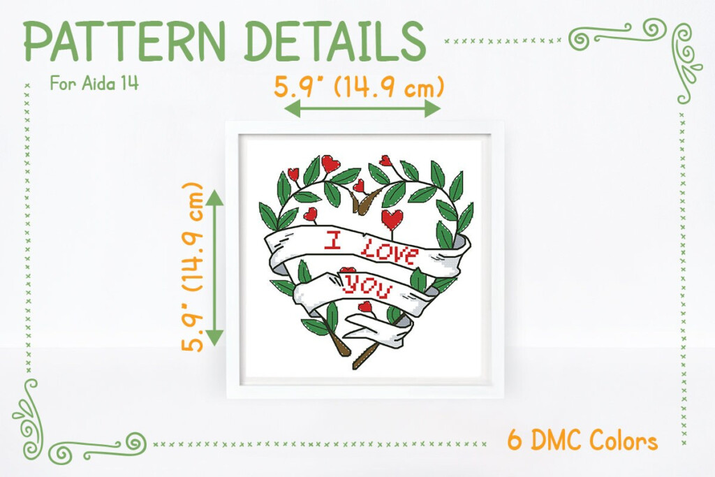 I Love You Cross Stitch Pattern Heart Cross Stitch Floral Etsy - I Love You Cross Stitch Pattern