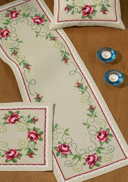 In Full Bloom Table Runner Cross Stitch Kit Cross Stitch Flowers  - Cross Stitch Patterns For Table Runners