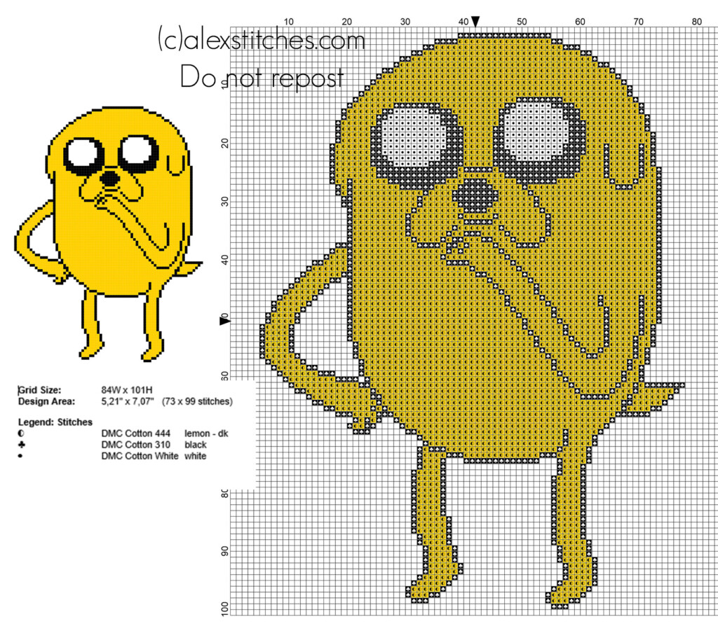 Jake The Dog From Adventure Time Children Free Cross Stitch Patterns  - Adventure Time Cross Stitch Pattern Free