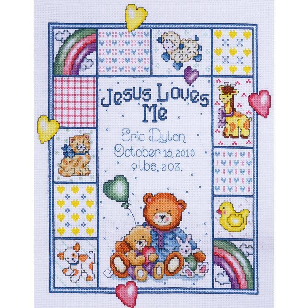 Jesus Loves Me Cross Stitch Kit Birth Announcement Etsy Baby Cross  - Jesus Loves Me Cross Stitch Patterns