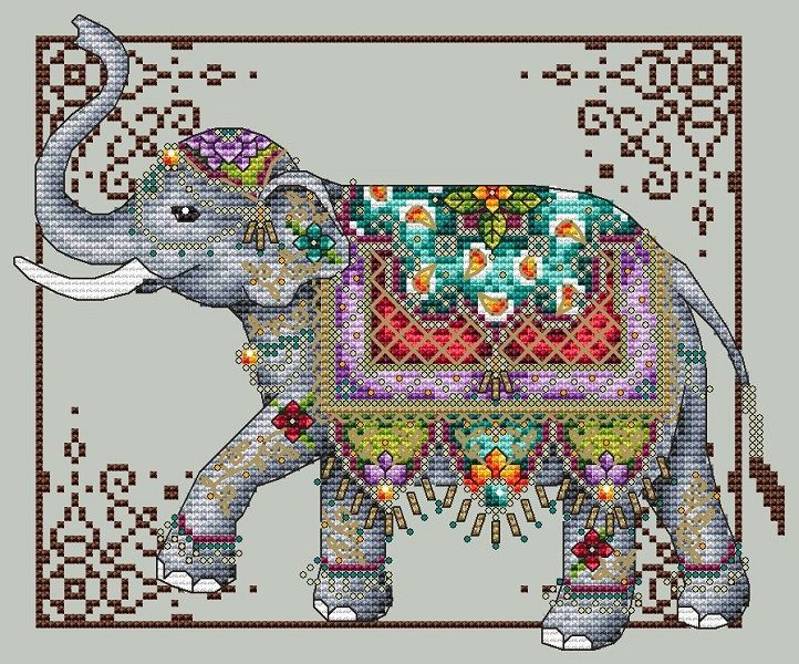 Jeweled Elephant Shannon Christine Designs Cross Stitch Patterns  - Vintage Elephant Cross Stitch Pattern