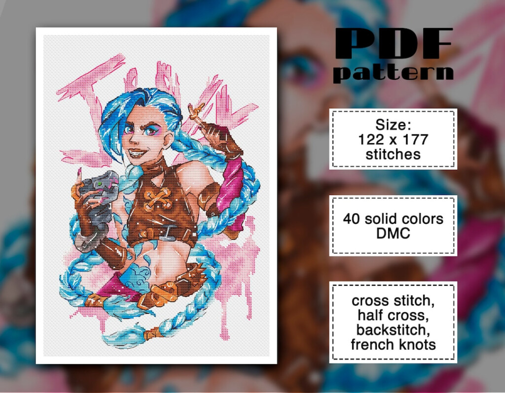 Jinx Cross Stitch Pattern Pdf League Of Legends Cross Stitch Geeky  - Lol Doll Cross Stitch Patterns