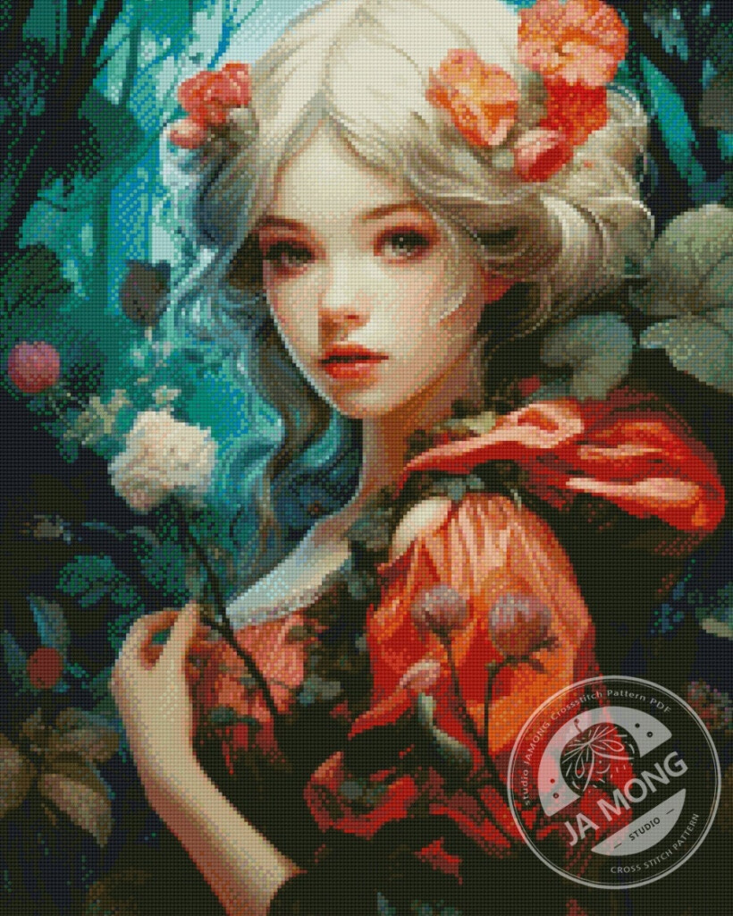 Jmp0029 pretty Girl Full Coverage Cross Stitch Pattern PDF Cross  - Full Coverage Cross Stitch Patterns Pdf