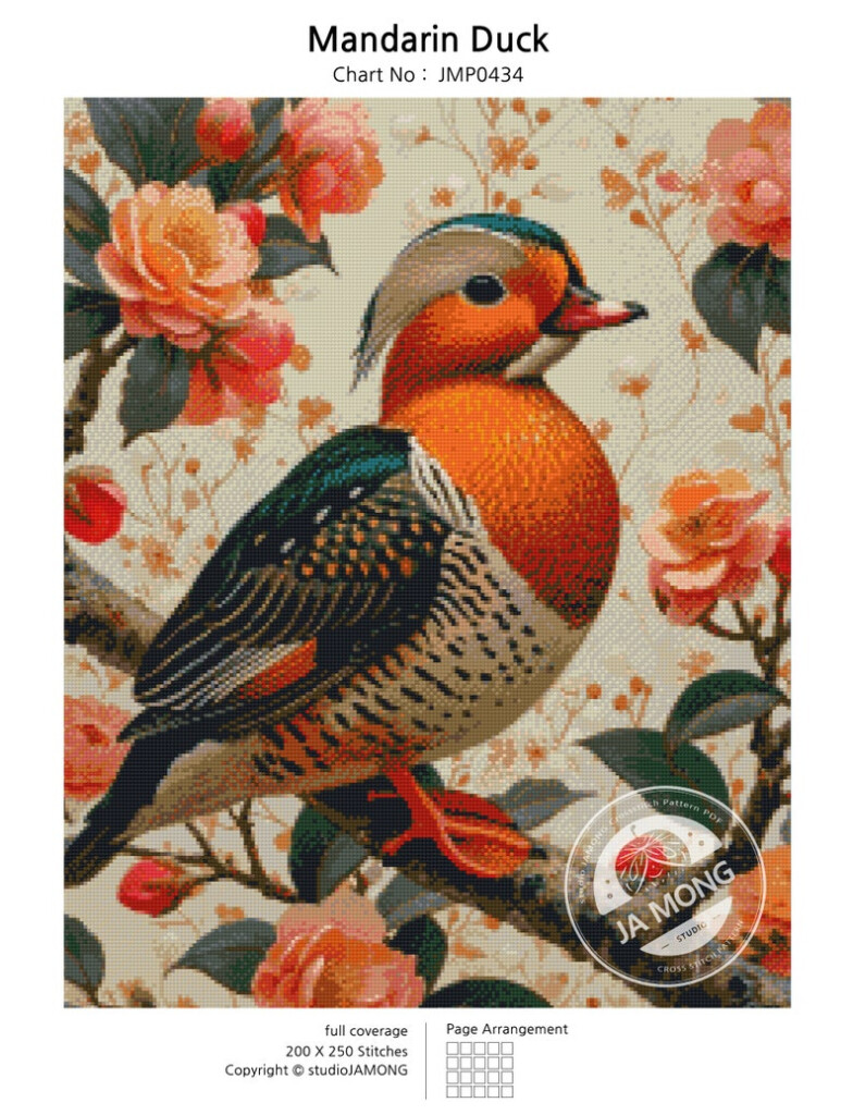 Jmp0434 mandarin Duck Cross Stitch Pattern PDF Full Coverage Hand  - Mandarin Duck Cross Stitch Pattern