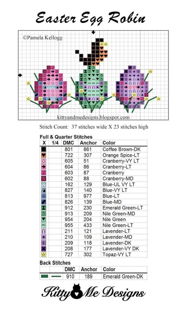 Kitty And Me Designs Easter Egg Robin Free Cross Stitch Pattern - Free Cross Stitch Easter Egg Patterns