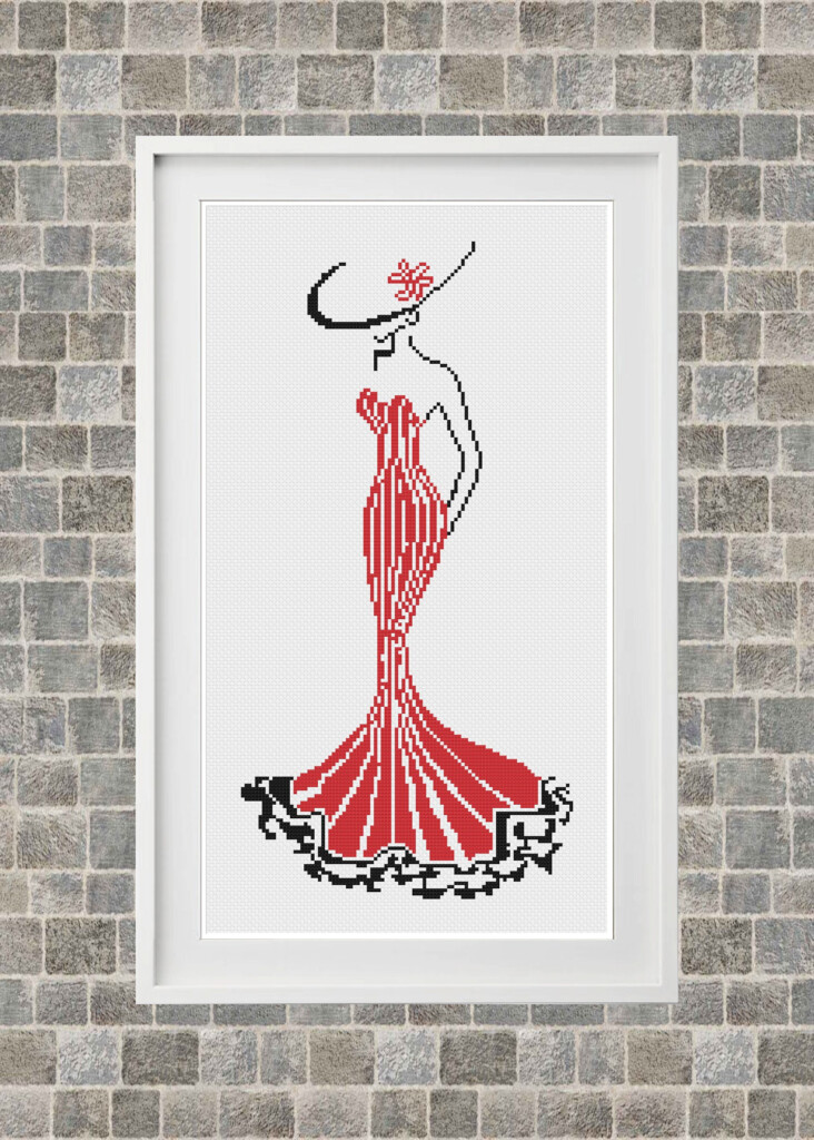 Lady In Red Cross Stitch Pattern Instant Download PDF File Etsy Espa a - Black And Red Cross Stitch Patterns