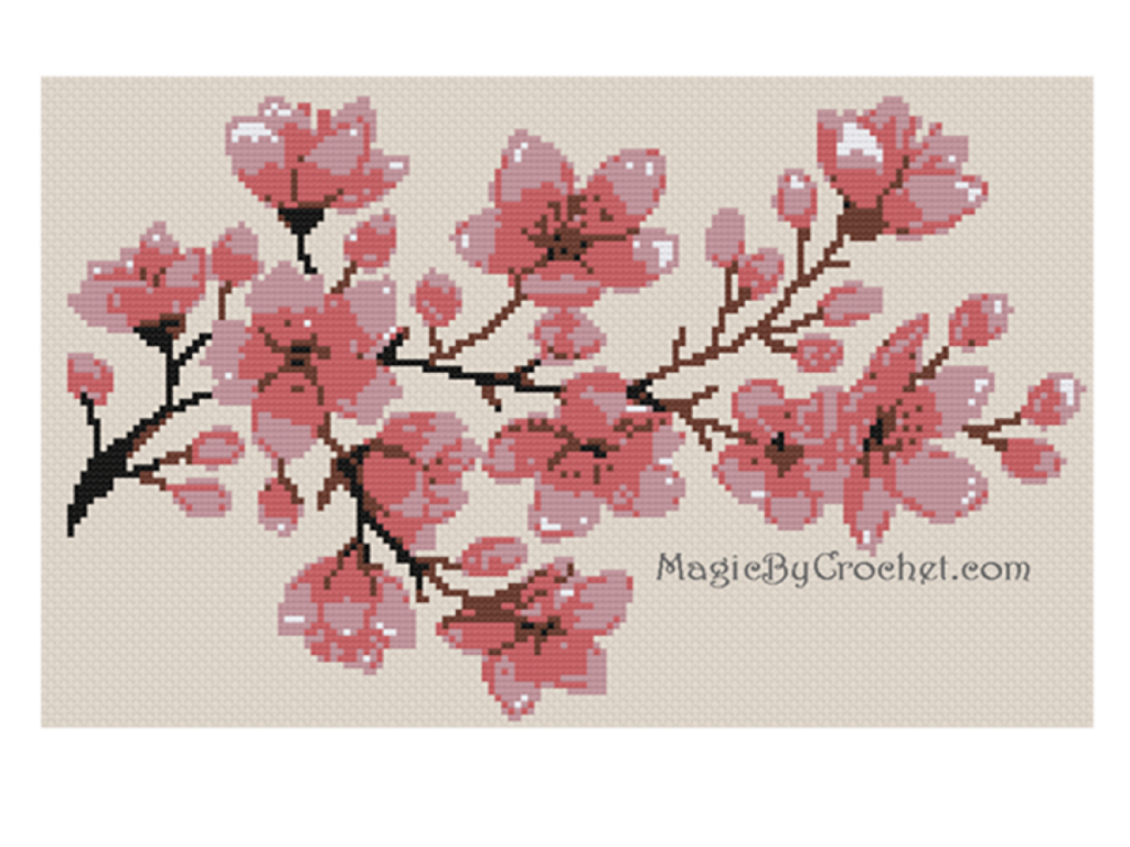 Large Cherry Blossom Cross Stitch Chart Pattern PDF Instant Download  - Cherry Blossom Cross Stitch Pattern