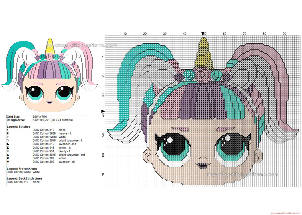 Lol Surprise Doll Unicorn Free Cross Stitch Pattern 96x74 Free Cross  - Lol Doll Cross Stitch Patterns