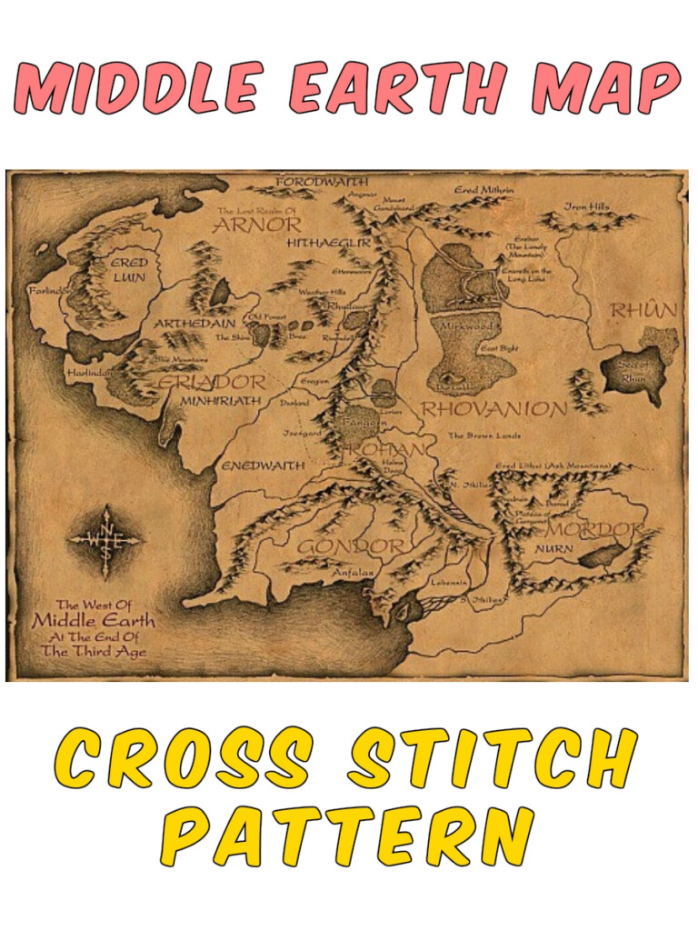 Lord Of The Rings Cross Stitch Middle Earth Map - Middle Earth Cross Stitch Pattern