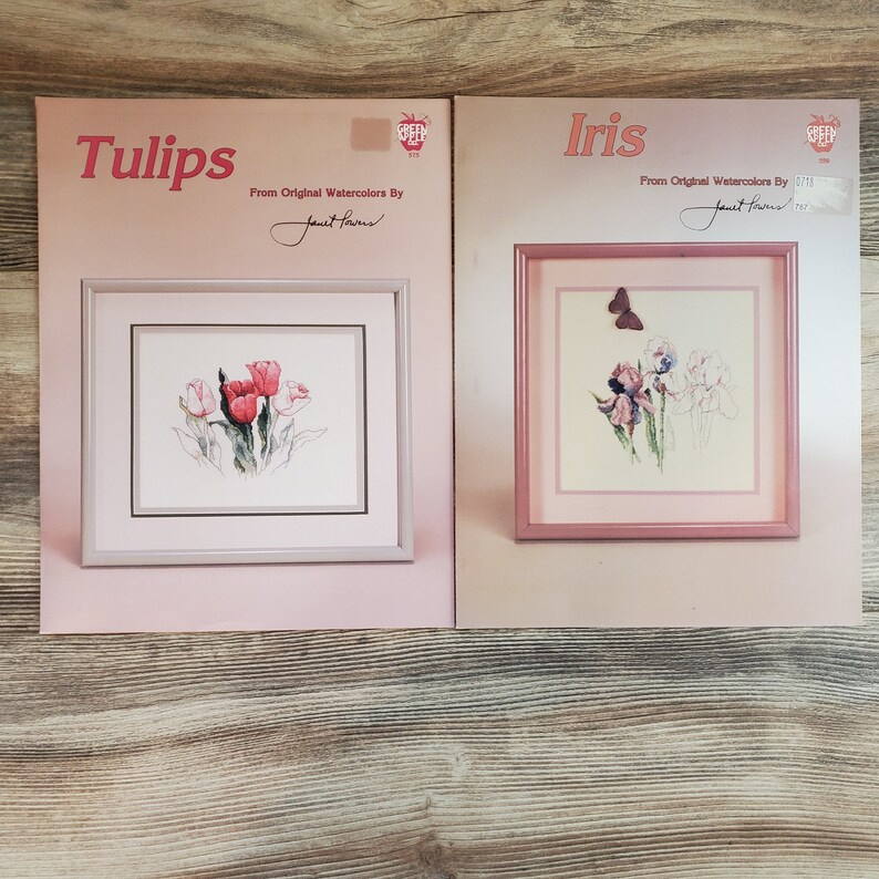 Lot Of 2 Janet Powers Cross Stitch Patterns Tulips And Iris Etsy - Janet Powers Cross Stitch Patterns