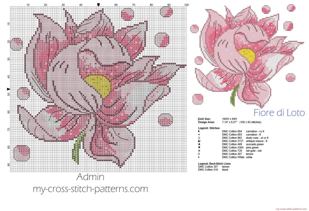 Lotus Flower Cross Stitch Pattern 100 X 92 Stitches Free Cross Stitch  - Lotus Flower Cross Stitch Pattern Free