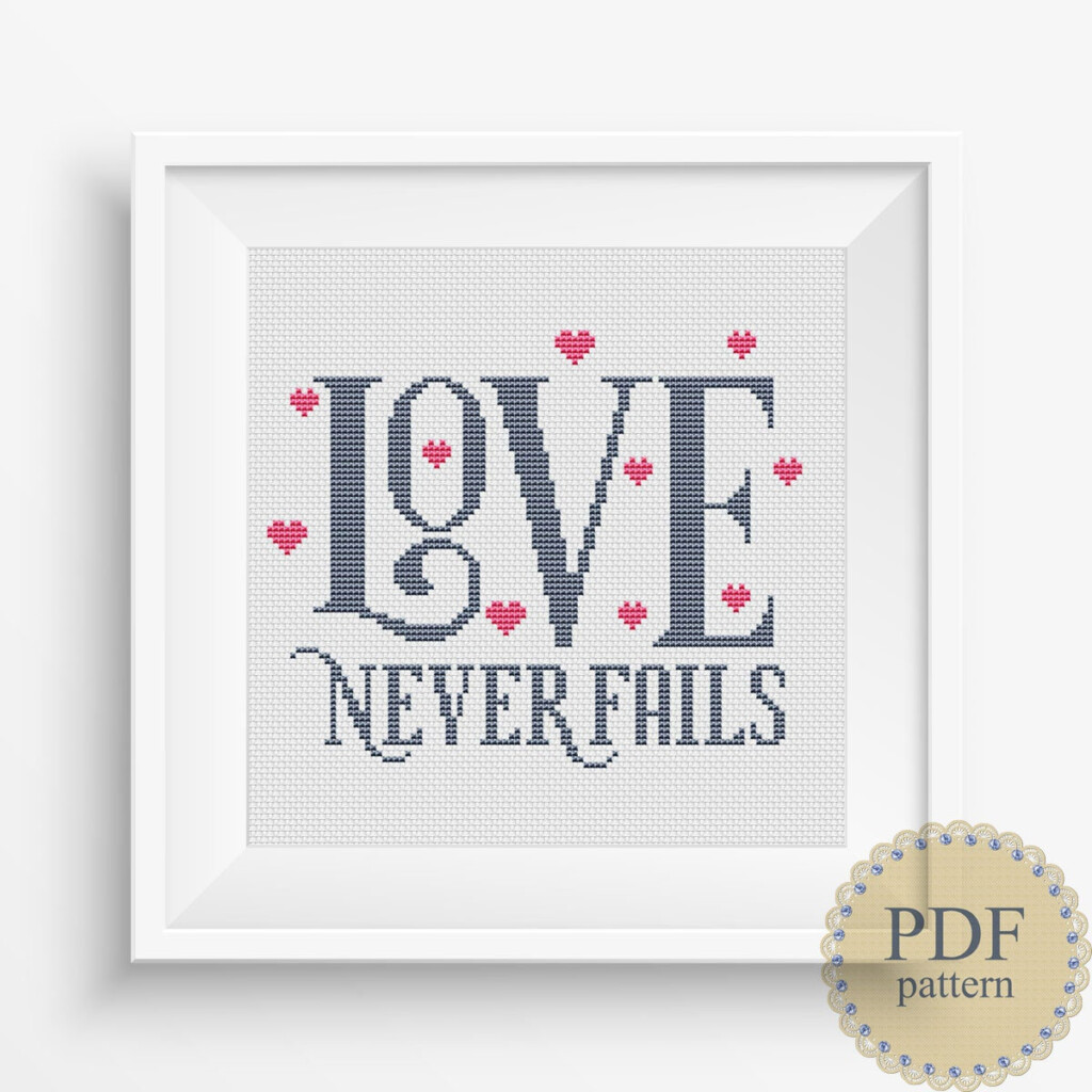 Love Never Fails Cross Stitch Pattern Easy Quote Family Etsy UK - Love Never Fails Cross Stitch Pattern
