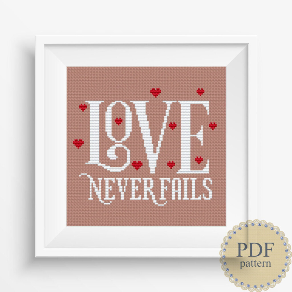 Love Never Fails Cross Stitch Pattern Easy Quote Family Etsy UK - Love Never Fails Cross Stitch Pattern