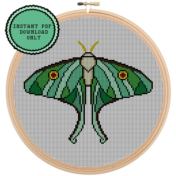 Luna Moth Cross Stitch Template Pattern Instant By JackTheStitcher - Luna Moth Cross Stitch Pattern