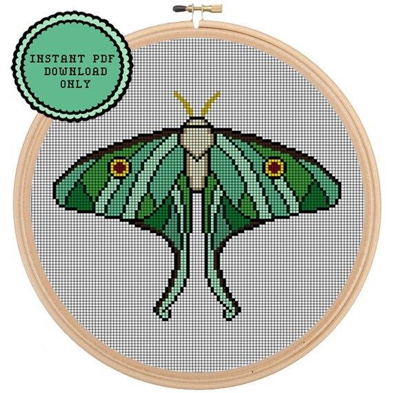 Luna Moth Cross Stitch Template Pattern Instant By JackTheStitcher - Moth Cross Stitch Pattern Free