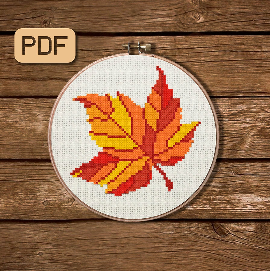 Maple Leaf Cross Stitch Pattern Fall Leaves Needlepoint Autumn Etsy - Maple Leaf Cross Stitch Pattern Free
