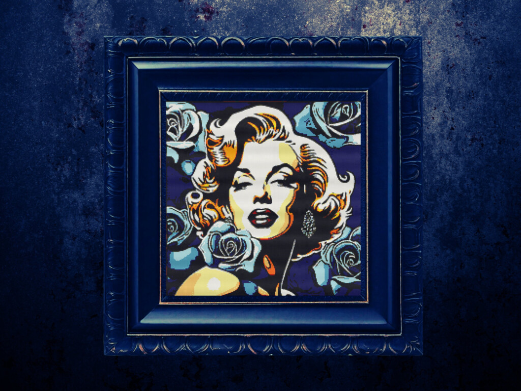 Marilyn Monroe Cross Stitch Pattern With Blue Roses Etsy - Marilyn Monroe Cross Stitch Pattern