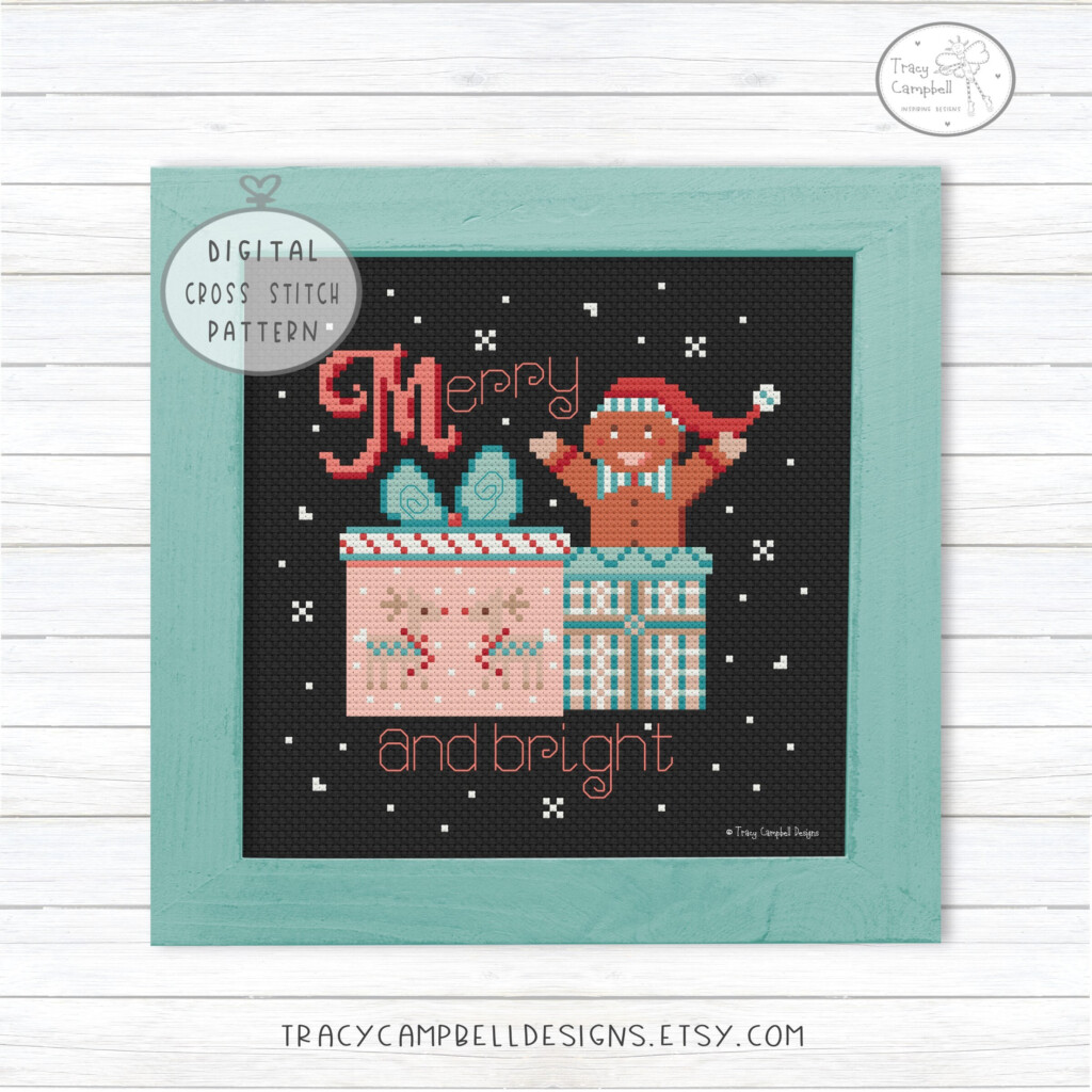 Merry And Bright Cross Stitch Pattern Crossstitch Beginner Etsy - Merry And Bright Cross Stitch Pattern