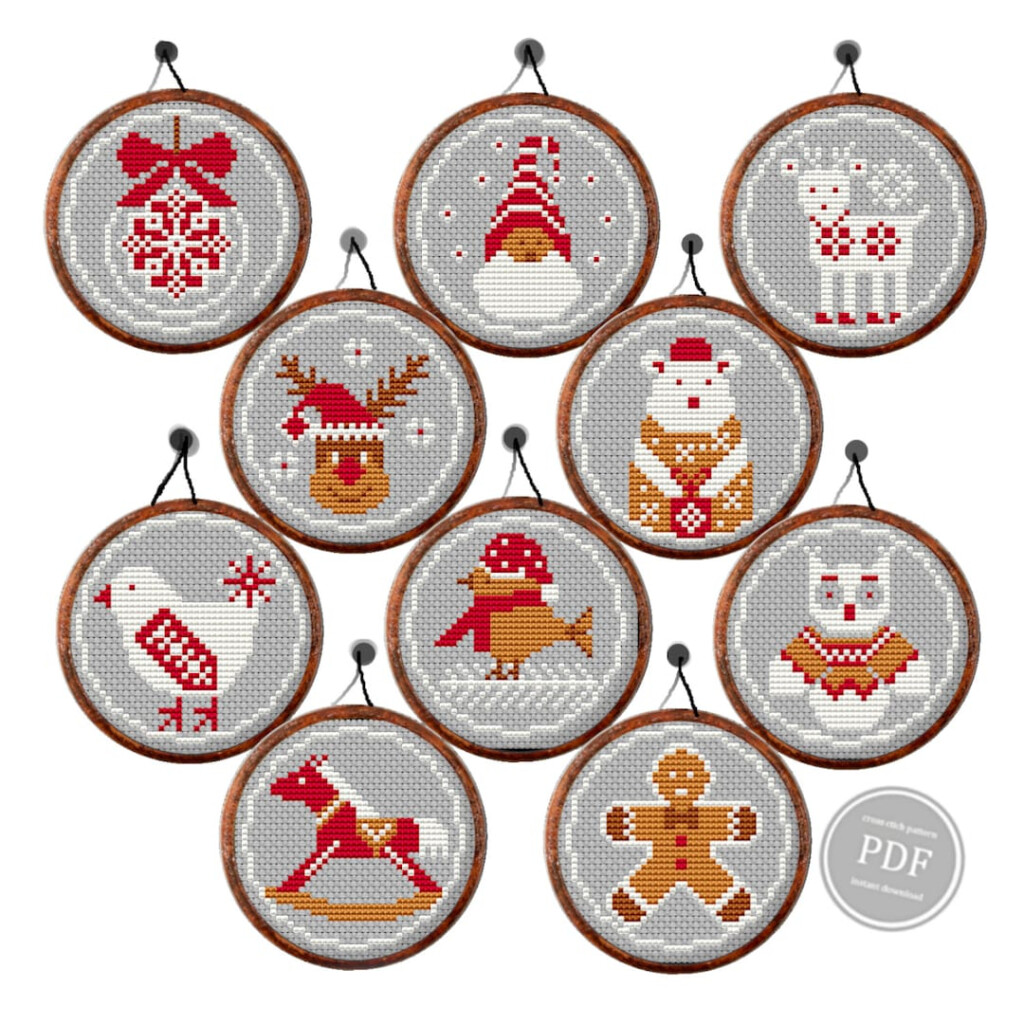 Merry Christmas Cross Stitch Pattern Set 3 Inch Christmas Hoops  - 3 Inch Cross Stitch Patterns