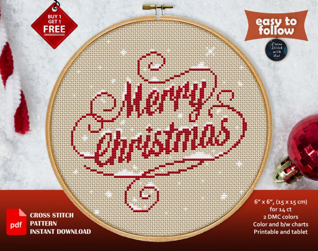 Merry Christmas Cross Stitch Pattern Xmas Cross Stitch PDF Christmas  - Cross Stitch Merry Christmas Pattern