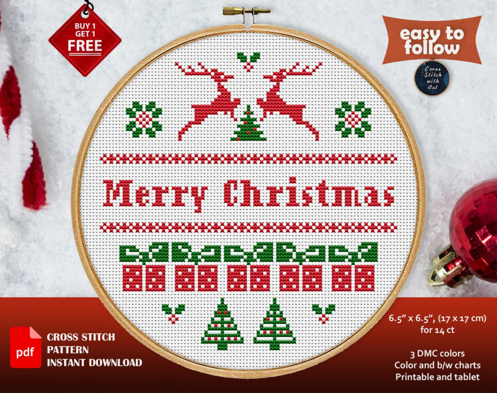 Merry Christmas Cross Stitch Pattern Xmas Cross Stitch PDF Etsy - Merry Christmas Cross Stitch Pattern