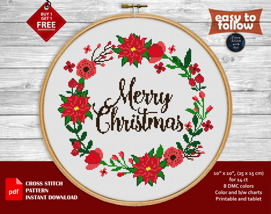 Merry Christmas Cross Stitch Pattern Xmas Cross Stitch PDF Etsy - Cross Stitch Merry Christmas Pattern