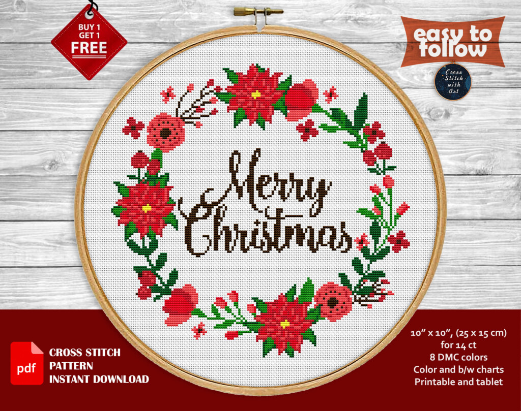 Merry Christmas Cross Stitch Pattern Xmas Cross Stitch PDF Etsy - Merry Christmas Cross Stitch Pattern